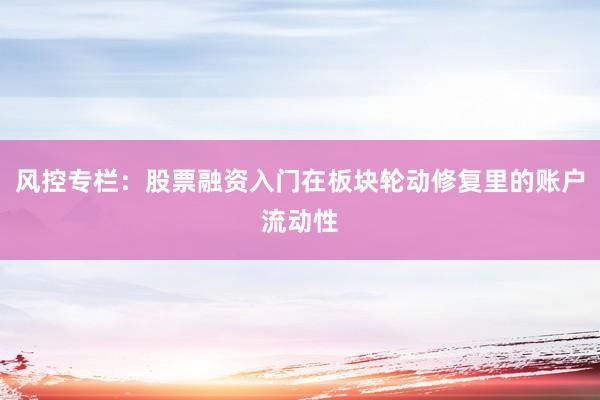 风控专栏:股票融资入门在板块轮动修复里的账户流动性