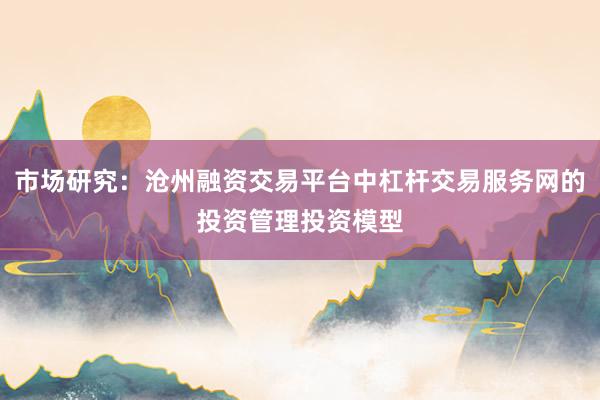 市场研究：沧州融资交易平台中杠杆交易服务网的投资管理投资模型
