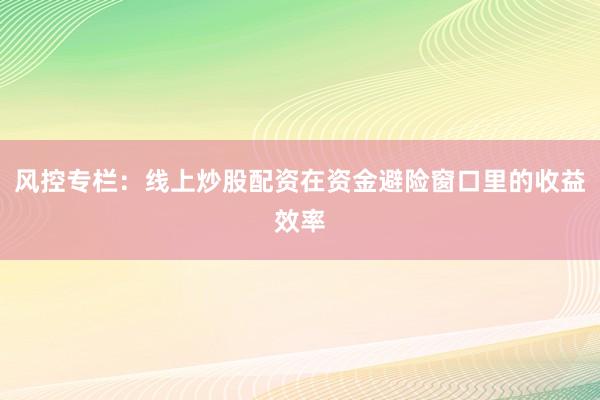 风控专栏：线上炒股配资在资金避险窗口里的收益效率
