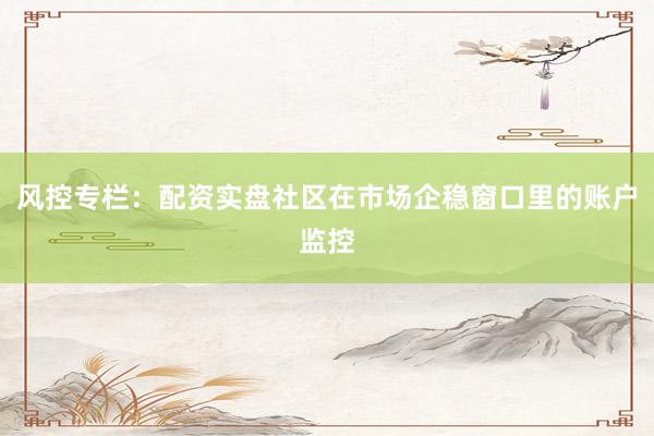 风控专栏：配资实盘社区在市场企稳窗口里的账户监控