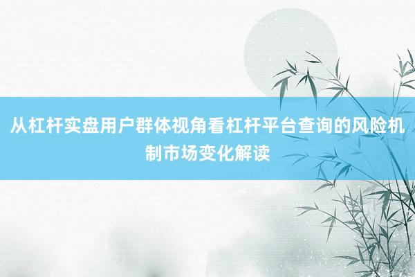 从杠杆实盘用户群体视角看杠杆平台查询的风险机制市场变化解读