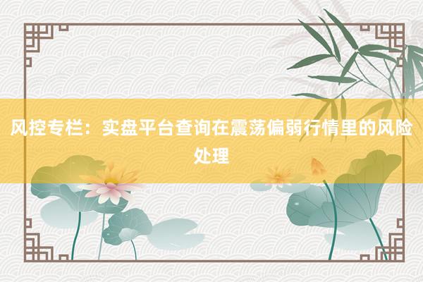 风控专栏：实盘平台查询在震荡偏弱行情里的风险处理