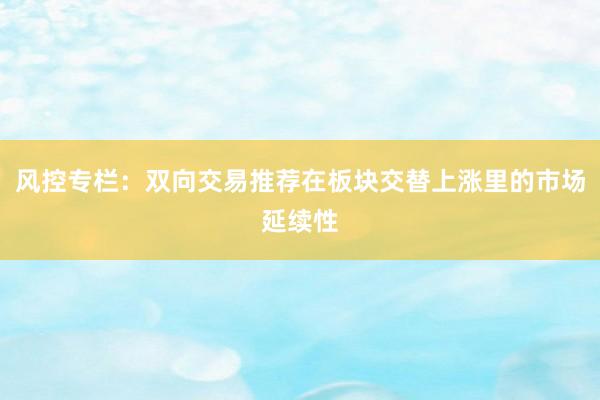 风控专栏：双向交易推荐在板块交替上涨里的市场延续性