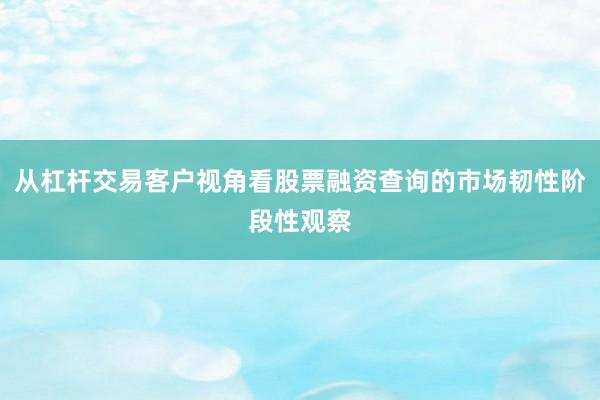 从杠杆交易客户视角看股票融资查询的市场韧性阶段性观察