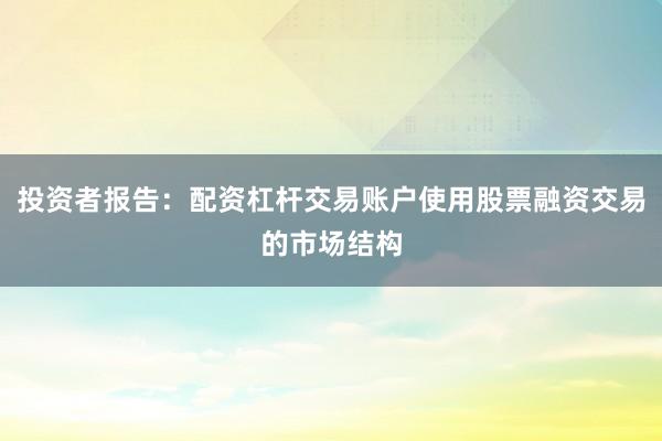 投资者报告：配资杠杆交易账户使用股票融资交易的市场结构