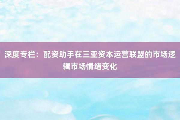 深度专栏:配资助手在三亚资本运营联盟的市场逻辑市场情绪变化