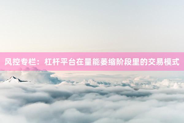 风控专栏：杠杆平台在量能萎缩阶段里的交易模式