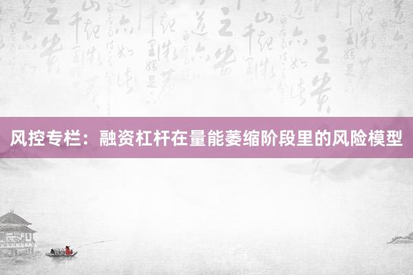 风控专栏：融资杠杆在量能萎缩阶段里的风险模型