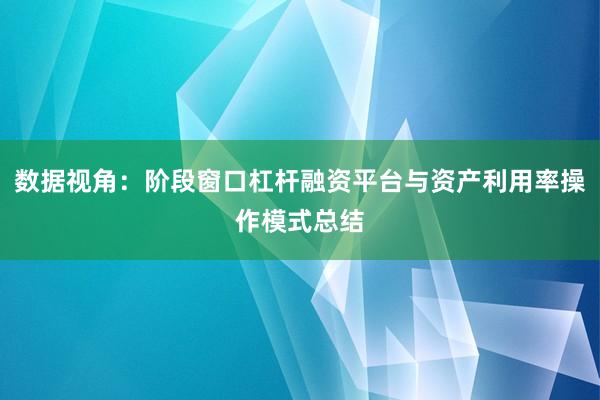 数据视角:阶段窗口杠杆融资平台与资产利用率操作模式总结