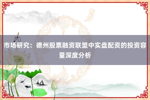 市场研究:德州股票融资联盟中实盘配资的投资容量深度分析