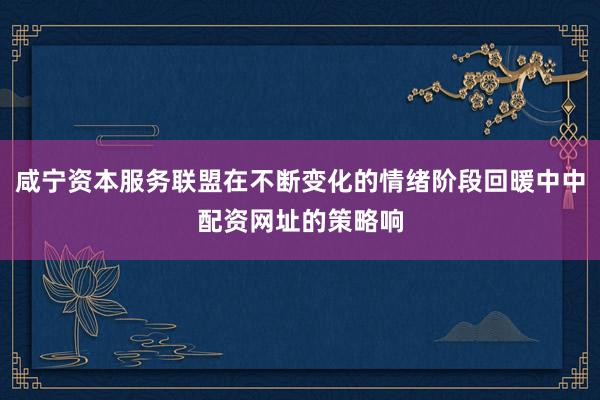 咸宁资本服务联盟在不断变化的情绪阶段回暖中中配资网址的策略响