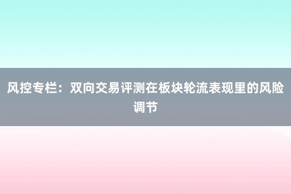 风控专栏：双向交易评测在板块轮流表现里的风险调节