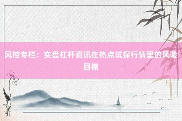 风控专栏：实盘杠杆资讯在热点试探行情里的风险回撤