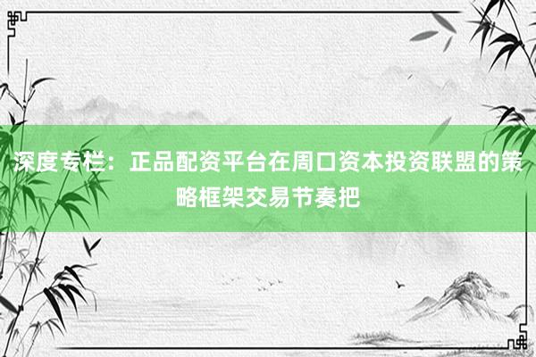 深度专栏：正品配资平台在周口资本投资联盟的策略框架交易节奏把