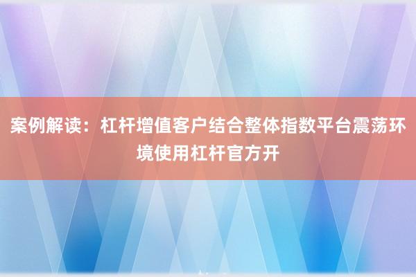 案例解读:杠杆增值客户结合整体指数平台震荡环境使用杠杆官方开