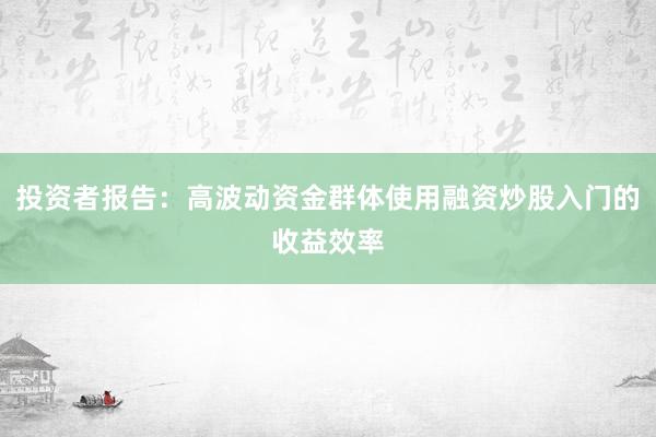 投资者报告：高波动资金群体使用融资炒股入门的收益效率