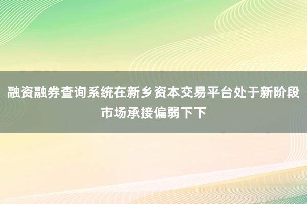 融资融券查询系统在新乡资本交易平台处于新阶段市场承接偏弱下下