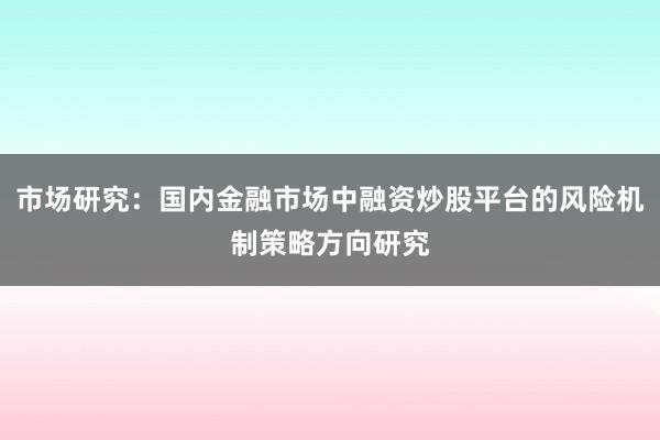 市场研究：国内金融市场中融资炒股平台的风险机制策略方向研究