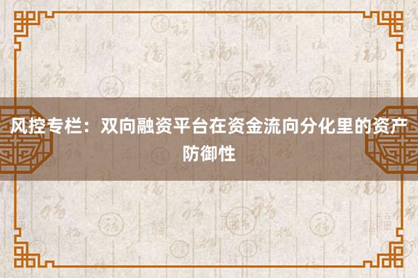 风控专栏：双向融资平台在资金流向分化里的资产防御性
