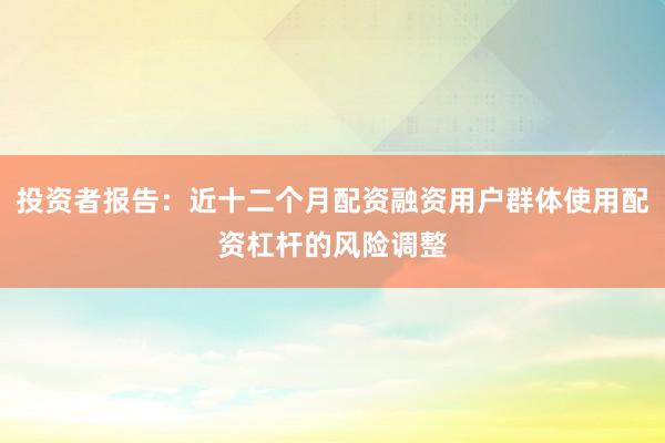 投资者报告：近十二个月配资融资用户群体使用配资杠杆的风险调整