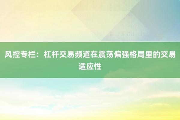 风控专栏：杠杆交易频道在震荡偏强格局里的交易适应性