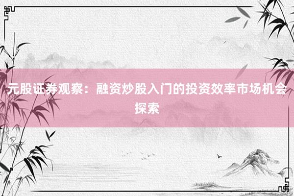 元股证券观察：融资炒股入门的投资效率市场机会探索