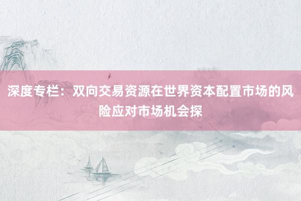 深度专栏：双向交易资源在世界资本配置市场的风险应对市场机会探