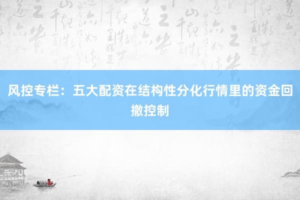 风控专栏:五大配资在结构性分化行情里的资金回撤控制