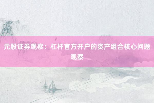 元股证券观察：杠杆官方开户的资产组合核心问题观察