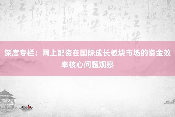 深度专栏：网上配资在国际成长板块市场的资金效率核心问题观察
