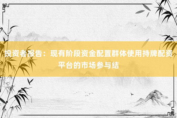 投资者报告：现有阶段资金配置群体使用持牌配资平台的市场参与结