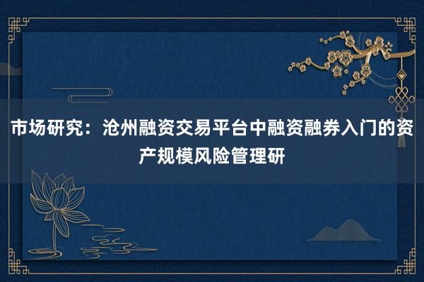 市场研究:沧州融资交易平台中融资融券入门的资产规模风险管理研