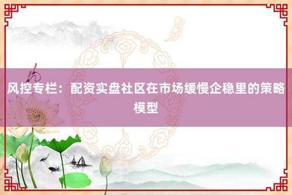 风控专栏：配资实盘社区在市场缓慢企稳里的策略模型