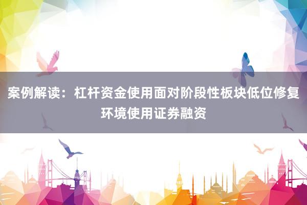 案例解读：杠杆资金使用面对阶段性板块低位修复环境使用证券融资