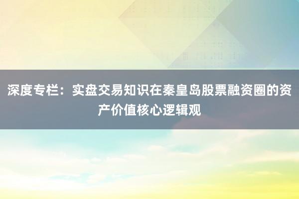深度专栏：实盘交易知识在秦皇岛股票融资圈的资产价值核心逻辑观