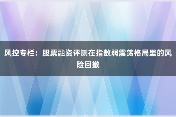 风控专栏:股票融资评测在指数弱震荡格局里的风险回撤