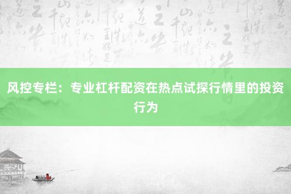 风控专栏：专业杠杆配资在热点试探行情里的投资行为