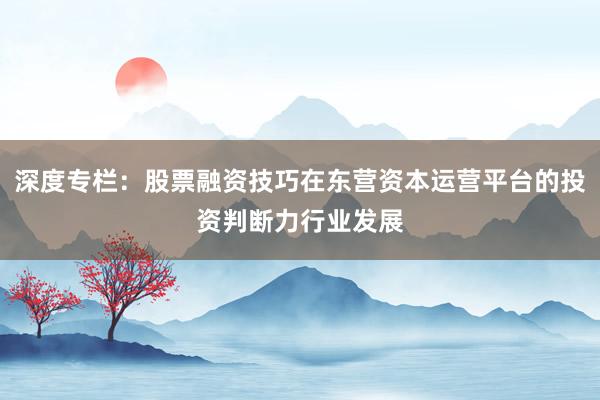 深度专栏：股票融资技巧在东营资本运营平台的投资判断力行业发展