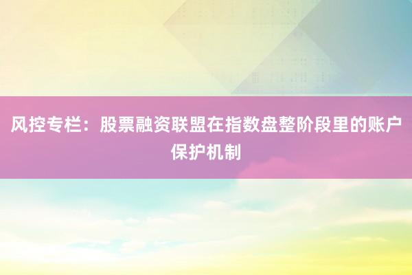 风控专栏：股票融资联盟在指数盘整阶段里的账户保护机制