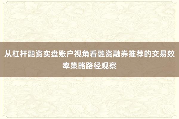 从杠杆融资实盘账户视角看融资融券推荐的交易效率策略路径观察