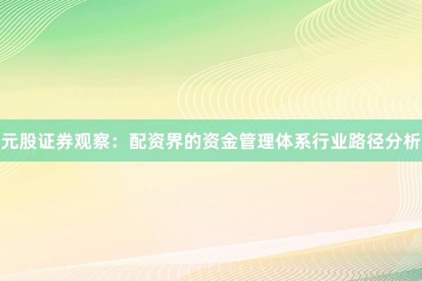 元股证券观察:配资界的资金管理体系行业路径分析