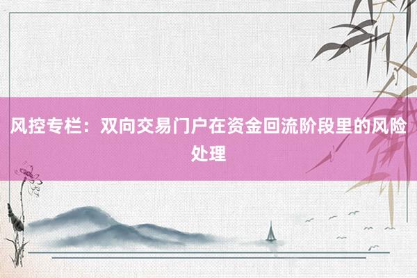 风控专栏:双向交易门户在资金回流阶段里的风险处理