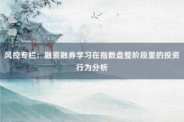风控专栏：融资融券学习在指数盘整阶段里的投资行为分析
