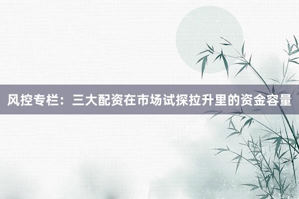 风控专栏：三大配资在市场试探拉升里的资金容量