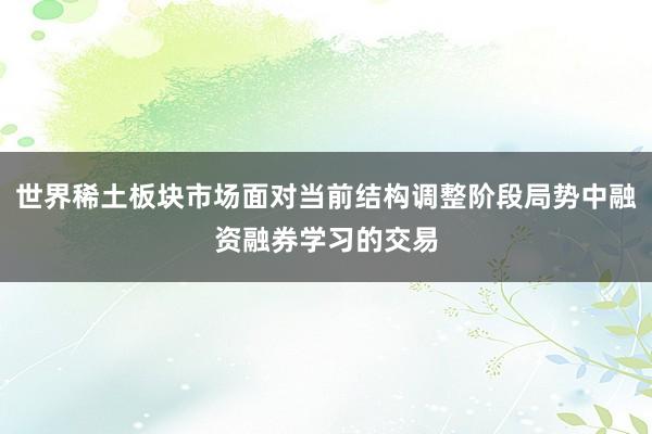 世界稀土板块市场面对当前结构调整阶段局势中融资融券学习的交易