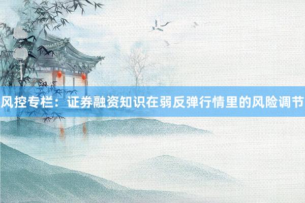 风控专栏：证券融资知识在弱反弹行情里的风险调节