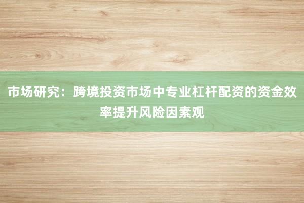 市场研究：跨境投资市场中专业杠杆配资的资金效率提升风险因素观