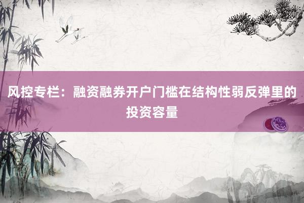 风控专栏：融资融券开户门槛在结构性弱反弹里的投资容量
