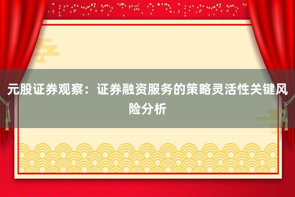 元股证券观察：证券融资服务的策略灵活性关键风险分析