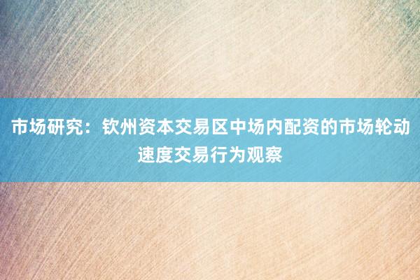 市场研究:钦州资本交易区中场内配资的市场轮动速度交易行为观察